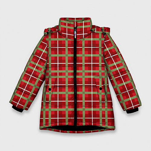 Зимняя куртка для девочки Новогодняя клетка / 3D-Черный – фото 1