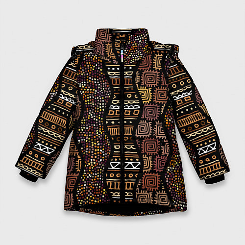Зимняя куртка для девочки Волнистый этнический орнамент / 3D-Черный – фото 1