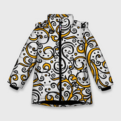 Куртка зимняя для девочки Жёлтый кружевной узор, цвет: 3D-черный