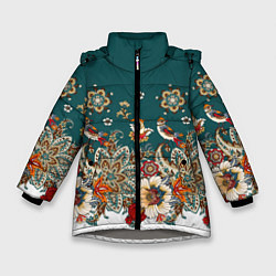 Зимняя куртка для девочки Индийский орнамент с птицами