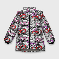 Куртка зимняя для девочки Совы в розовых очках, цвет: 3D-светло-серый
