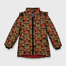 Куртка зимняя для девочки Паттерн с оленями, цвет: 3D-красный