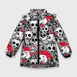 Куртка зимняя для девочки Черепа и звезды, цвет: 3D-светло-серый