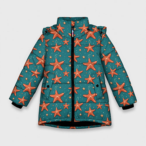 Зимняя куртка для девочки Морские звезды тоже хотят на ёлку / 3D-Черный – фото 1