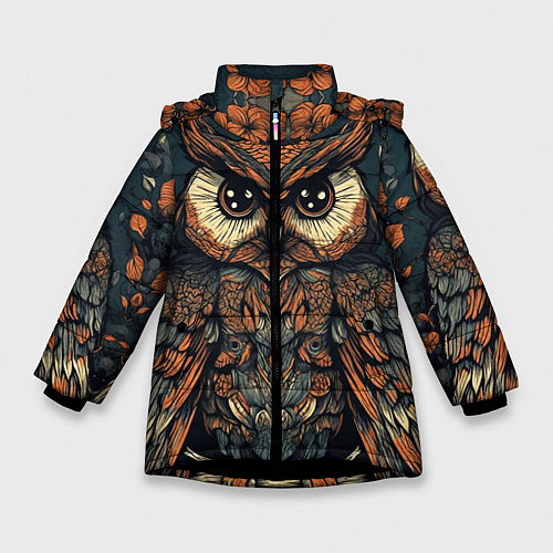 Зимняя куртка для девочки Сова с узорами / 3D-Черный – фото 1