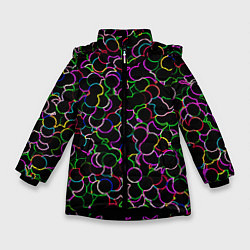Куртка зимняя для девочки Неоновые шарики, цвет: 3D-черный