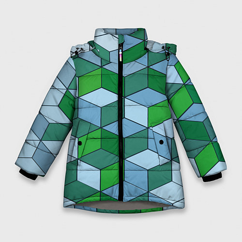 Зимняя куртка для девочки Ромбовая симфония / 3D-Светло-серый – фото 1