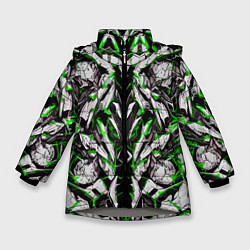 Куртка зимняя для девочки Зелёная кибернетическая броня, цвет: 3D-светло-серый
