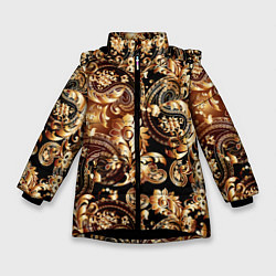 Куртка зимняя для девочки Пейсли золотые узоры, цвет: 3D-черный