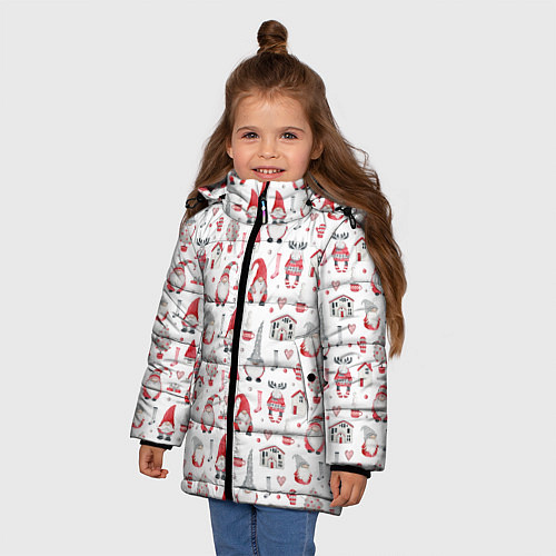 Зимняя куртка для девочки Акварельные гномы / 3D-Красный – фото 3