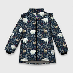 Зимняя куртка для девочки Акварельные медведи и олени