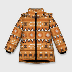 Куртка зимняя для девочки Brown tribal geometric, цвет: 3D-черный