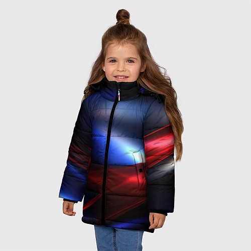 Зимняя куртка для девочки Темный синий фон с красным / 3D-Красный – фото 3
