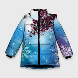 Куртка зимняя для девочки Цунами из новогодних шариков, цвет: 3D-черный