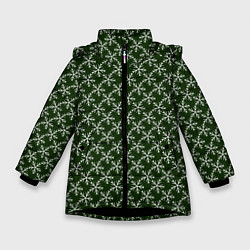 Зимняя куртка для девочки Паттерн снежинки тёмно-зелёный