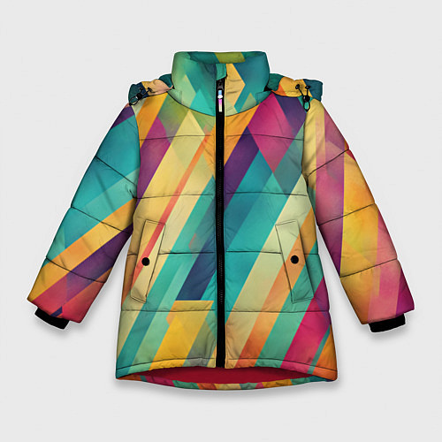 Зимняя куртка для девочки Цветные диагональные полосы / 3D-Красный – фото 1