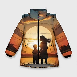 Куртка зимняя для девочки Мать и дитя на закате, цвет: 3D-светло-серый