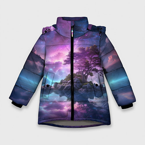 Зимняя куртка для девочки Волшебный остров / 3D-Светло-серый – фото 1
