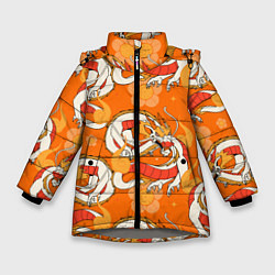Куртка зимняя для девочки Оранжевый дракон 2024, цвет: 3D-светло-серый