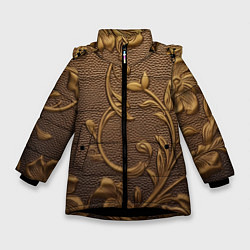 Куртка зимняя для девочки Золотые объемные узоры абстракт, цвет: 3D-черный