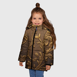 Куртка зимняя для девочки Золотые объемные узоры абстракт, цвет: 3D-черный — фото 2