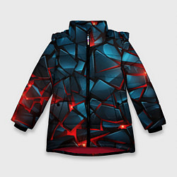 Куртка зимняя для девочки Синие плиты с красным разломом, цвет: 3D-красный
