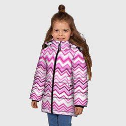 Куртка зимняя для девочки Ломаные полосы бело-розовый, цвет: 3D-черный — фото 2