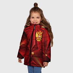 Куртка зимняя для девочки Золотой герб России на красной абстракции, цвет: 3D-черный — фото 2