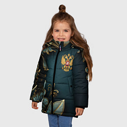 Куртка зимняя для девочки Золотые листья и герб России, цвет: 3D-красный — фото 2