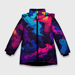 Куртка зимняя для девочки Яркие абстрактные фигуры, цвет: 3D-черный