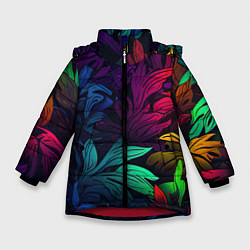Куртка зимняя для девочки Яркие абстрактные листья, цвет: 3D-красный