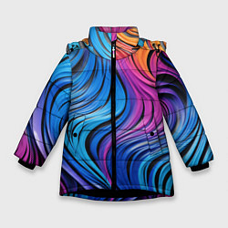 Куртка зимняя для девочки Абстрактные неоновые линии, цвет: 3D-черный