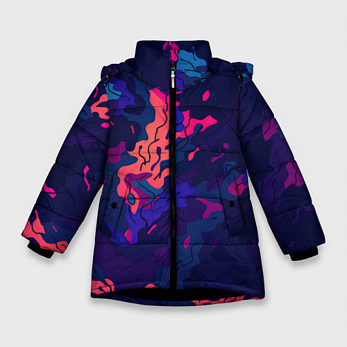 Зимняя куртка для девочки Яркая абстракция в стиле камуфляжа / 3D-Черный – фото 1