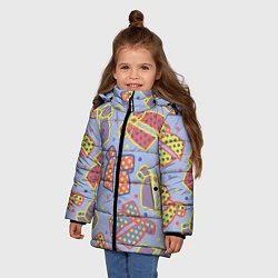 Куртка зимняя для девочки Узор с яркими разноцветными бантами в горошек, цвет: 3D-светло-серый — фото 2