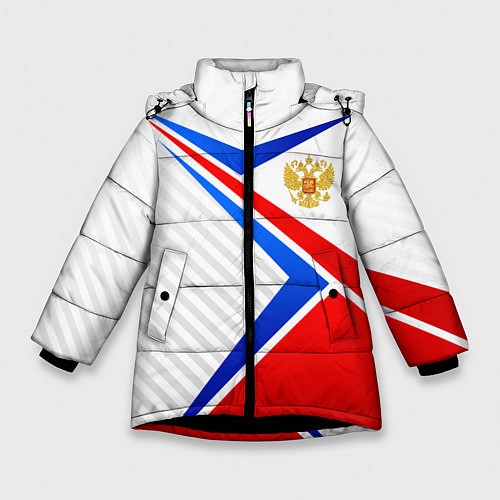 Зимняя куртка для девочки Герб РФ - классические цвета флага / 3D-Черный – фото 1