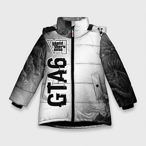 Зимняя куртка для девочки GTA6 glitch на светлом фоне по-вертикали / 3D-Черный – фото 1