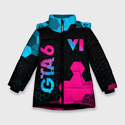 Куртка зимняя для девочки GTA 6 - neon gradient вертикально, цвет: 3D-черный