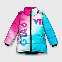 Куртка зимняя для девочки GTA 6 neon gradient style вертикально, цвет: 3D-черный