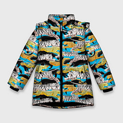 Куртка зимняя для девочки Прыжок диких кошек, цвет: 3D-черный