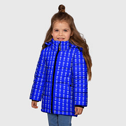 Куртка зимняя для девочки Синий полосы в цветочек, цвет: 3D-черный — фото 2