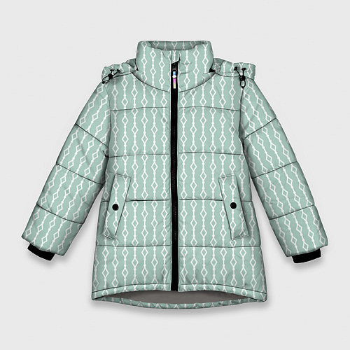Зимняя куртка для девочки Белый узор на бледно-зелёном / 3D-Светло-серый – фото 1