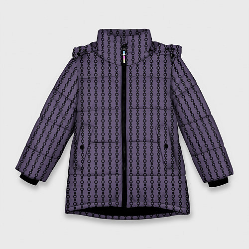 Зимняя куртка для девочки Полосы цепочки серо-сиреневый / 3D-Черный – фото 1