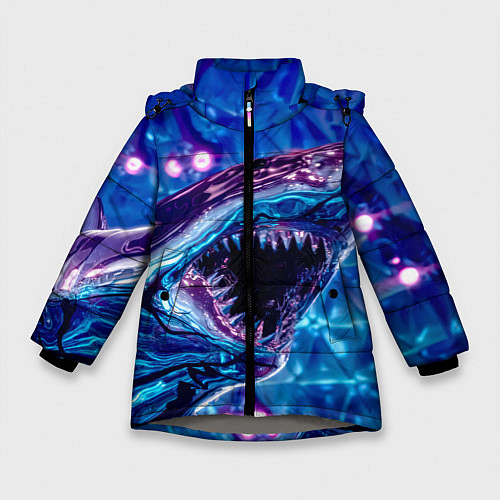 Зимняя куртка для девочки Фиолетовая акула / 3D-Светло-серый – фото 1