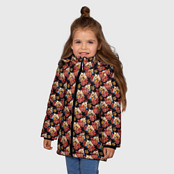 Куртка зимняя для девочки Лошади и цветы на чёрном фоне, цвет: 3D-красный — фото 2