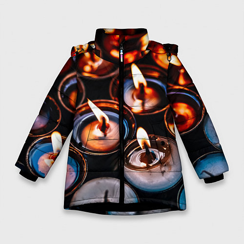 Зимняя куртка для девочки Новогодние горящие свечи / 3D-Черный – фото 1