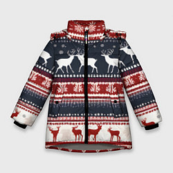 Зимняя куртка для девочки Олени белые и красные свитер новогодний