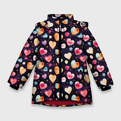 Куртка зимняя для девочки Паттерн с сердечками на Валентинов день, цвет: 3D-красный