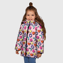 Куртка зимняя для девочки Современный узор с сердечной звездой и кругом, цвет: 3D-черный — фото 2