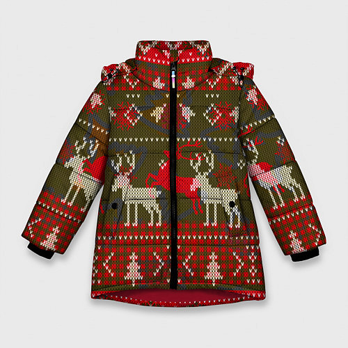 Зимняя куртка для девочки Рождественский орнамент / 3D-Красный – фото 1