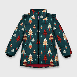 Куртка зимняя для девочки Треугольные ёлки, цвет: 3D-красный